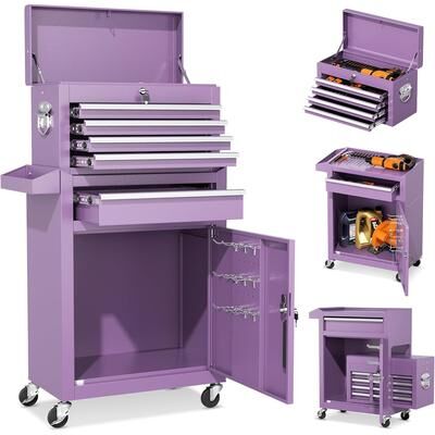 SUNCROWN 5 Drawer 2 in 1 Rolling Tool Chest Storage Box Garage Rolling Cabinet with Detachable Top Tool Box and Universal Lockable Wheels