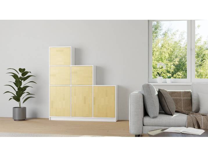 Stufenregal mit Türen MDF Beschichtet MDF Weiß matt