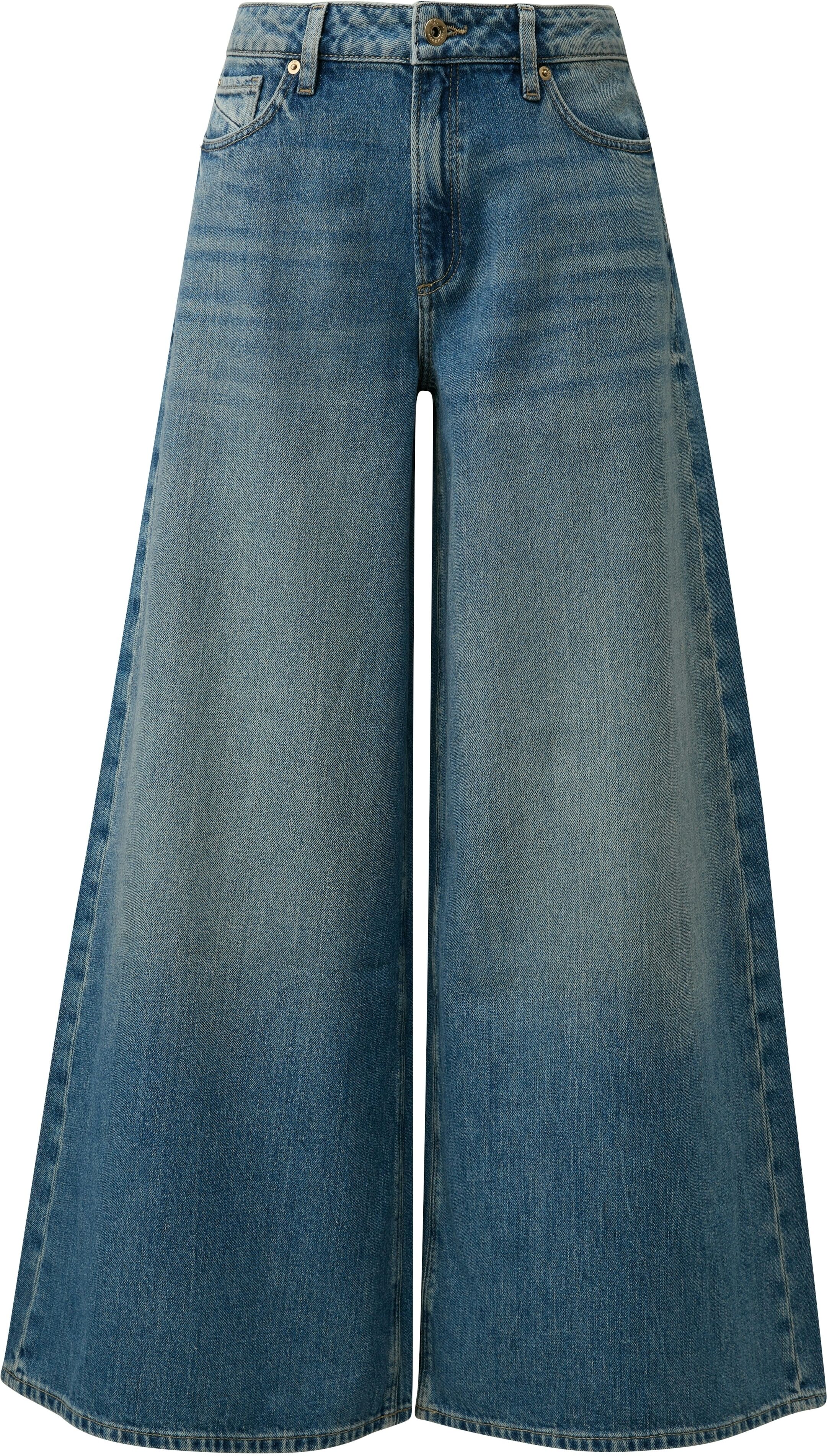 Weite Jeans QS, Damen, Gr. 42, Länge 30, blau, Denim/Jeans, Obermaterial: 100% Baumwolle. Futter: 65% Polyester, 35% Baumwolle, unifarben, weit lang, Jeans Weite Jeans, im Five-Pocket Style blau 42, Länge 30