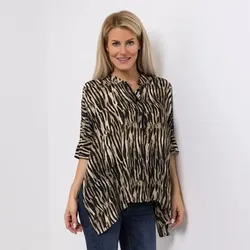 DINE 'N' DANCE Bluse, 3/4-Arm Kragen Knopfleiste oversize
