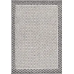 Carpetsale24 In- & Outdoor Teppich Läufer 80x250 cm, Wetterfest & Robust, Bordüren-Design in Grau & Creme, für Terrasse, Balkon, Küche