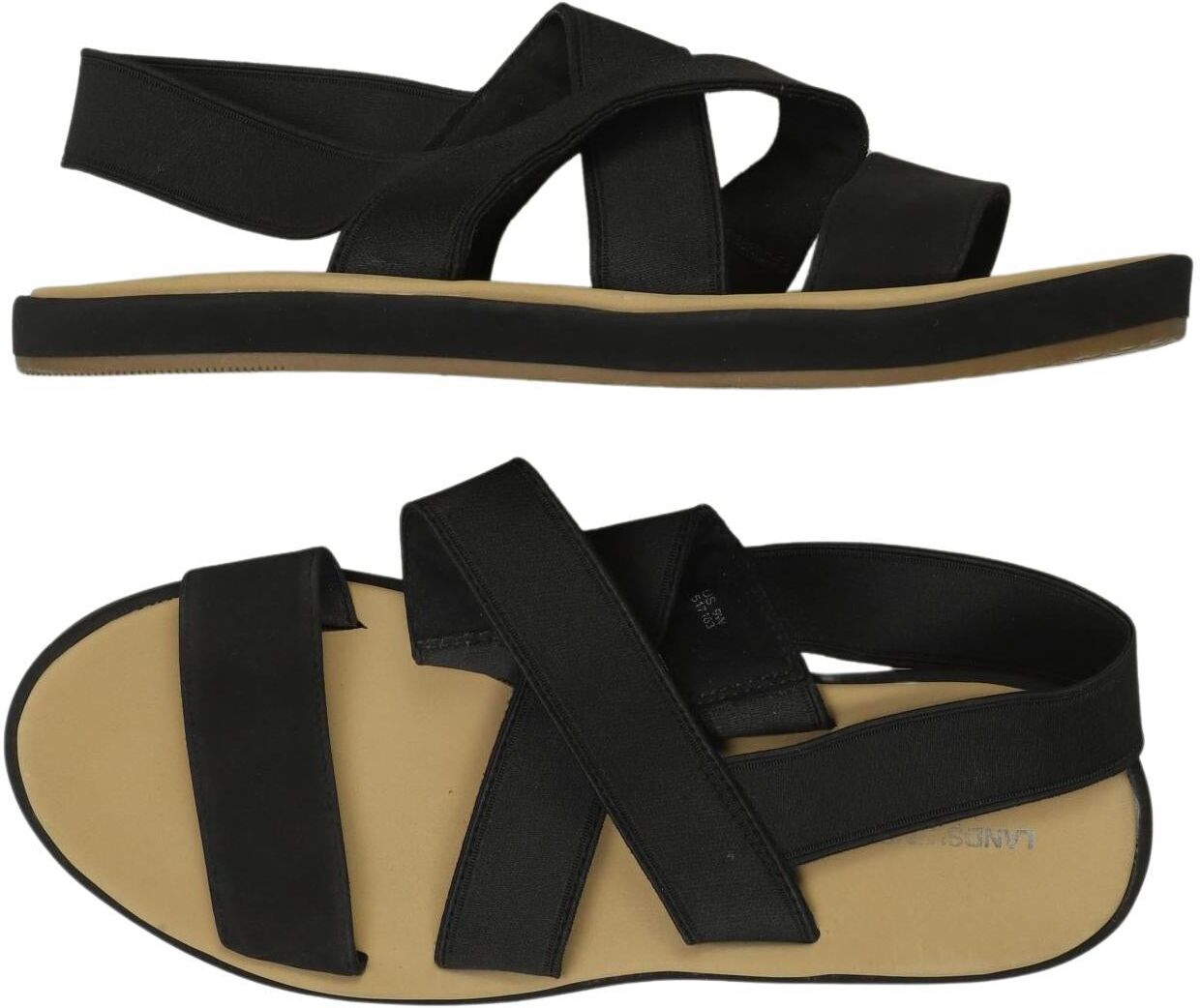 Lands End Damen Sandalen, Schwarz, Gr. EU 40, Kunstleder - Second Hand