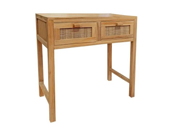 Console L. 80 cm en teck massif 2 tiroirs cannage en rotin - CAMILO Meubletmoi