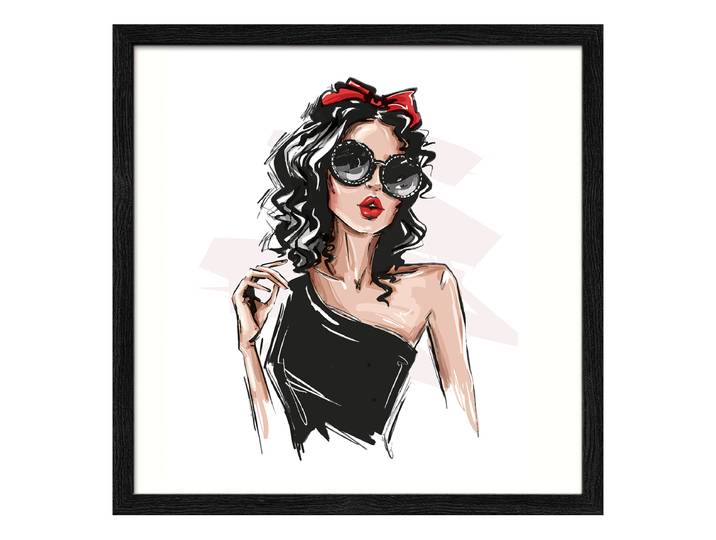 Holzbild Fashion Show Typ A Floatglas, MDF Schwarz/Rot/Weiß 33 x 33 x 1cm