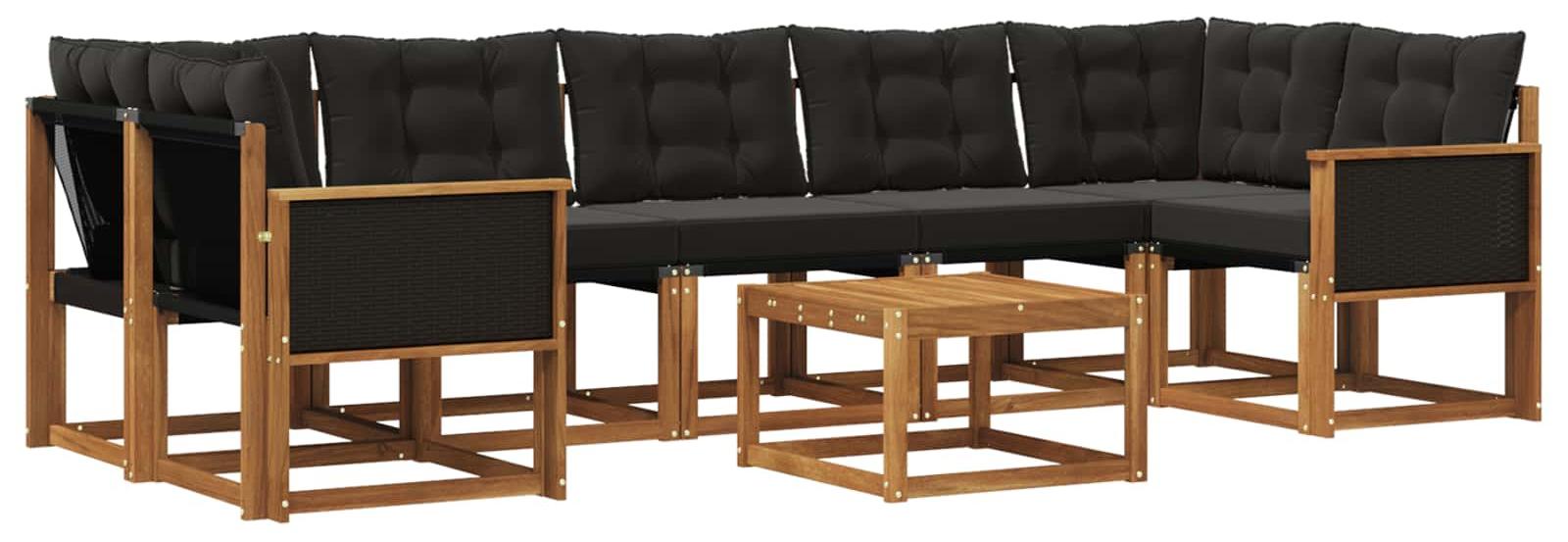 Outdoor-Sofagarnitur mit Kissen 8 pcs Natürlich und Schwarz