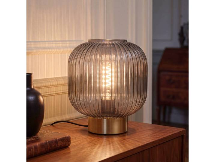 OSRAM Tischlampe Decor Groovie, alu / grau / zink, für Wohn- / Esszimmer, Glas, Vintage, Tischlampe