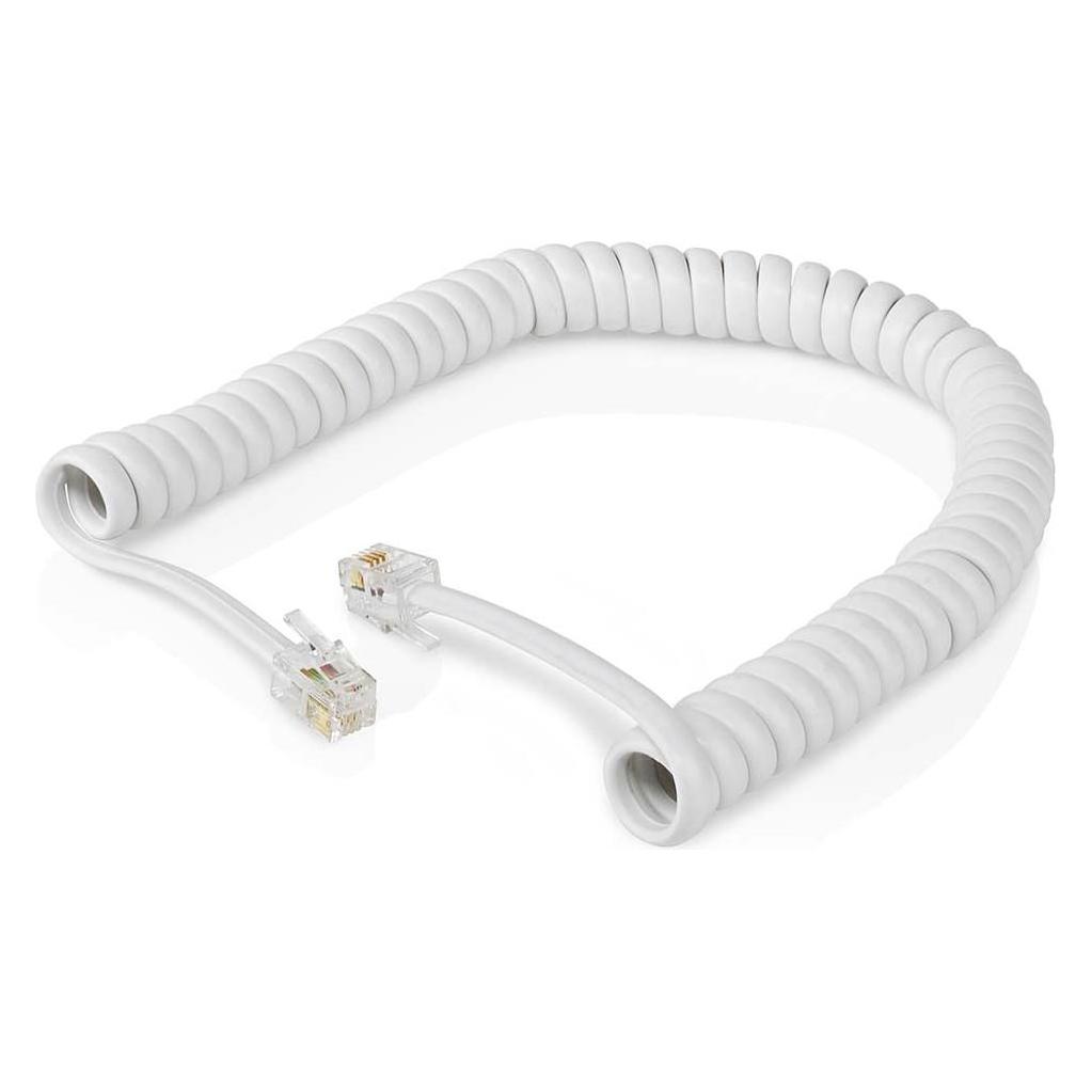 Nedis Telefonkabel | RJ10 Stecker | RJ10 Stecker | 2.00 m | Kabeldesign: Aufgerollt | Kabeltyp: RJ10 (TCGB90100WT20)