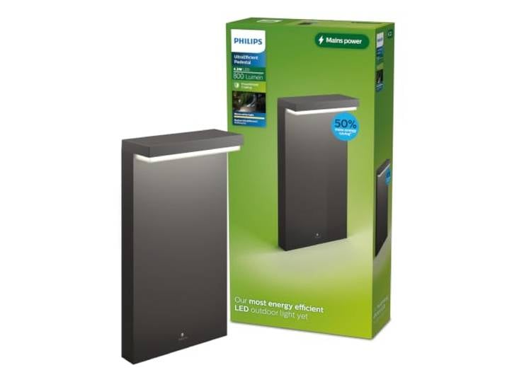 PHILIPS Outdoor Ultra-Efficient Bustan Sockelleuchte 3,8W, 2700 Kelvin, IP44 wetterfest, anthrazit