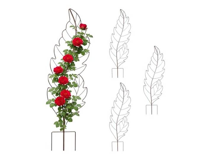 Relaxdays Treillis x4\, HxL: 100 x 30 cm\, Feuille\, métal\, Support Plantes grimpantes\, Jardin & Plantes en Pot\, Brun