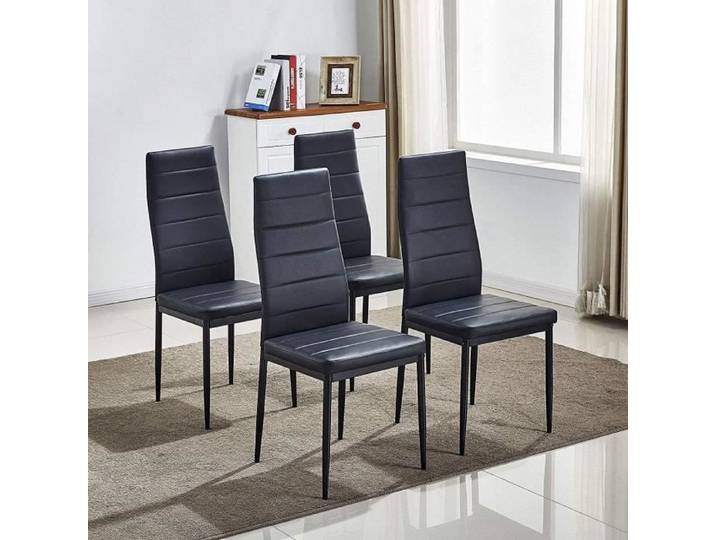 Chaises - Noir - Lot de 4 - Design Contemporain avec Haut Dossier