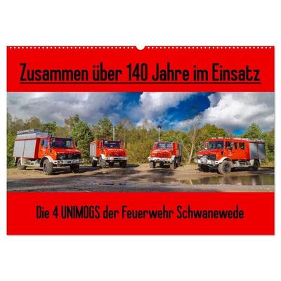 Die 4 UNIMOGS der Feuerwehr Schwanewede (Wandkalender 2027 DIN A2 quer), CALVENDO Monatskalender