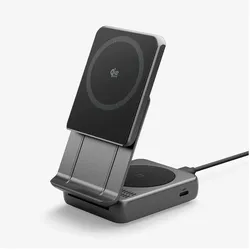 Spigen Essential Ef302moq Qi2.2 2in1 Magnetischer Magsafe Wireless Charger Schwarz (25 W), Wireless Charger, Schwarz