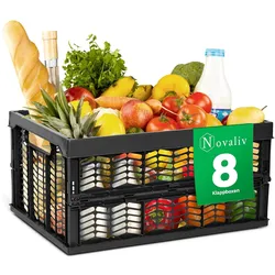 Klappboxen faltbar stabil 8x 30L Schwarz Schwarz baskets Einkaufskiste Klappkisten Set Tragebox Aufbewahrung Einkaufskörbe Körbe Aufbewahrung Küche