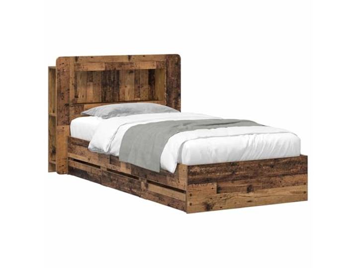 hliofuir Bettgestell mit Stauraum 80x200 cm Holzwerkstoff Altholz-Optik Praktisches Einzelbett für das Schlafzimmer mit integriertem Kopfteil-Regal für Bücher und Dekoration.