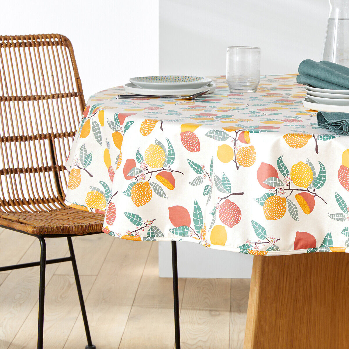 LA REDOUTE INTERIEURS Nappe ronde coton enduit Citron