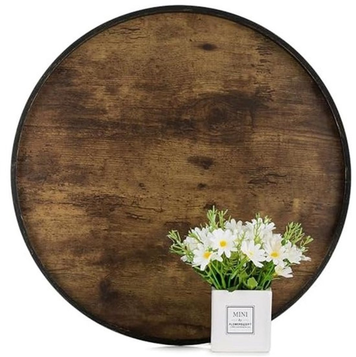 Ronde houten salontafel dienblad in rustiek bruin