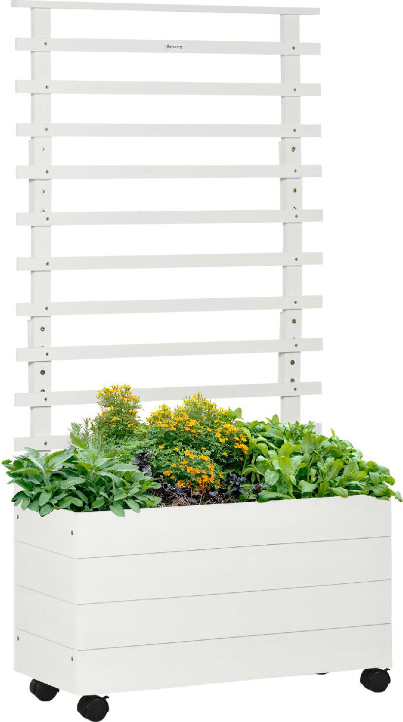 vivagarden 00wt-845 Fioriera Per Esterni In Legno Con 4 Ruote E Traliccio Per Piante Rampicanti 76x30x155 Cm Colore Bianco