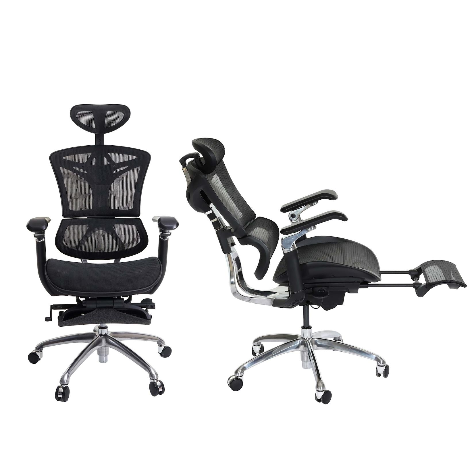Bürostuhl MCW-J93b, Schreibtischstuhl Drehstuhl, ergonomisch, Lordosenstütze Fußstütze 3D-verstellbare Armlehnen schwarz