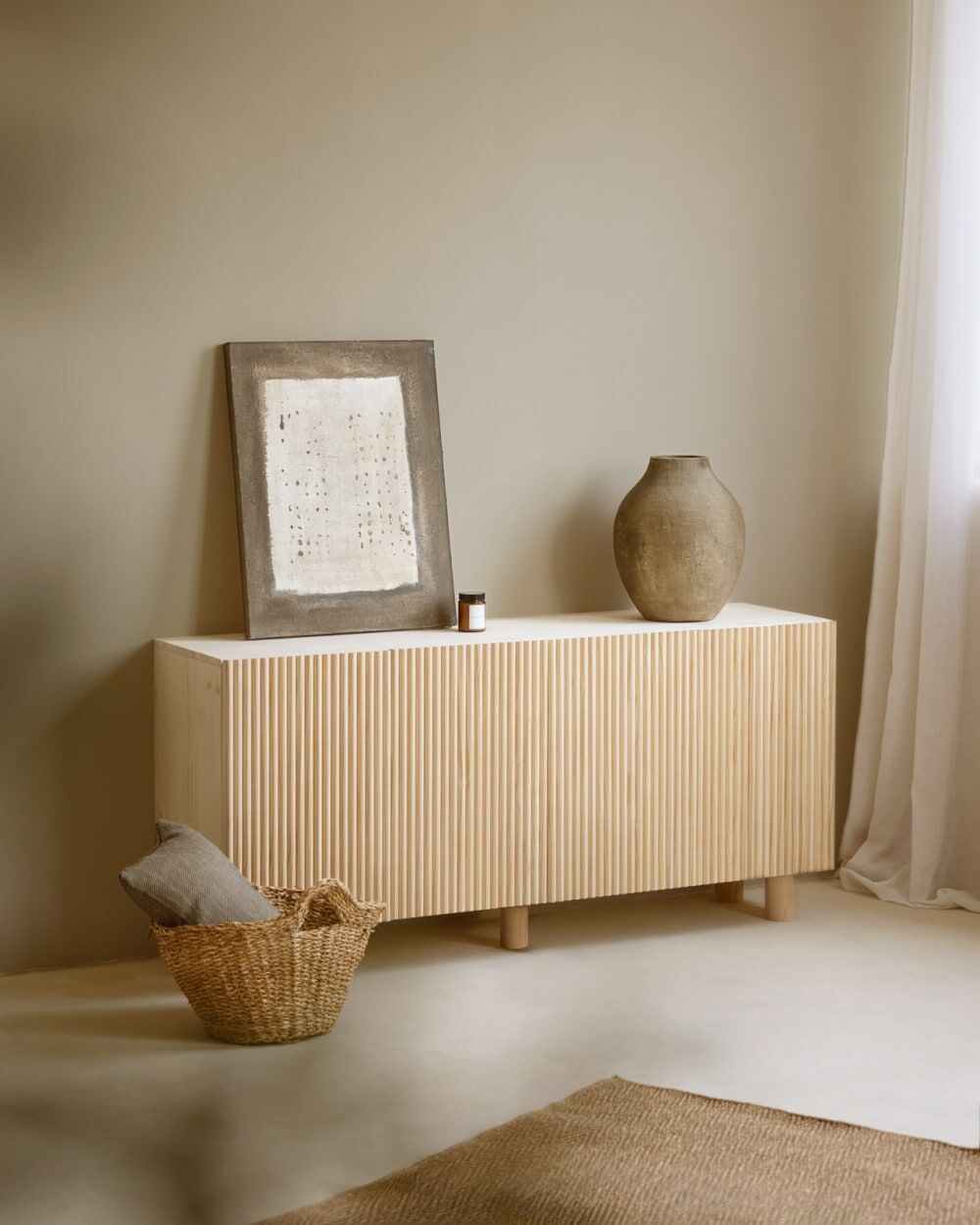 Decowood Buffet en bois de sapin et pin en ton naturel 152x42cm Beige 152x71x42cm