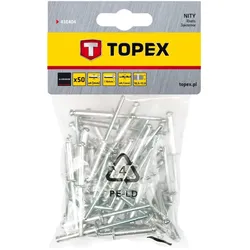 Topex, Nieten, Aluminiumnieten 4.0 x 16 mm, 50 Stück.