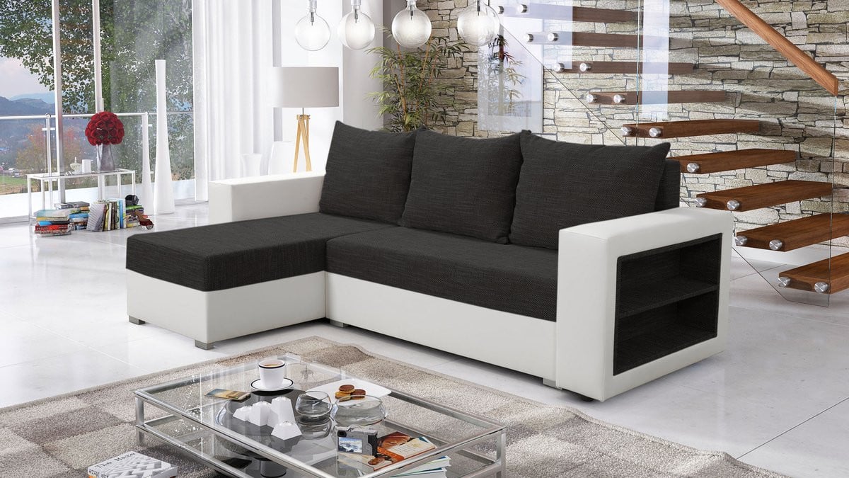 Hoekbank Alexandra met bedfunctie en opbergruimte Black and White
