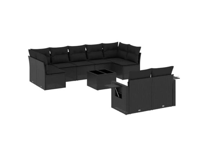 KTHLBRH Gartenmöbel-Set, 10 Stück, mit Kissen aus Polyrattan, schwarz Tischplatte aus gehärtetem Glas, Klapptische, Ecksitz, lackierter Stahl, modulares Design