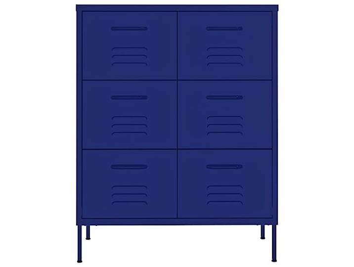 KTHLBRH Kommode Marineblau 80 x 35 x 101,5 cm aus Stahl 6 Schubladen, Kugelführungen, Kapazität 120 kg, kippsicher, leicht zu reinigen