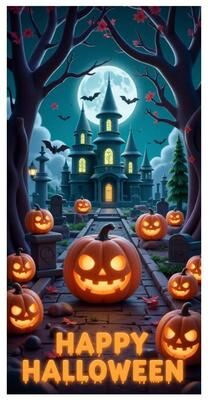 Inspired Living Moonlit Graveyard Halloween Door Cover 14