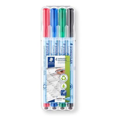 STAEDTLER Universalstifte Lumocolor correctable 305 trocken abwischbar, blau F, 4er Set