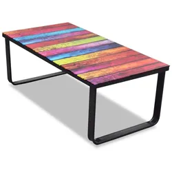 vidaXL Couchtisch mit Glasplatte Regenbogen-Aufdruck