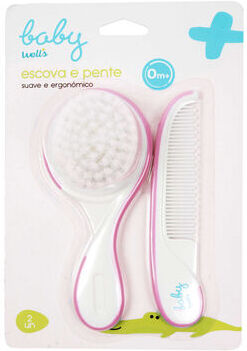 Baby Wells Escova e Pente para Bebé Rosa 2 un