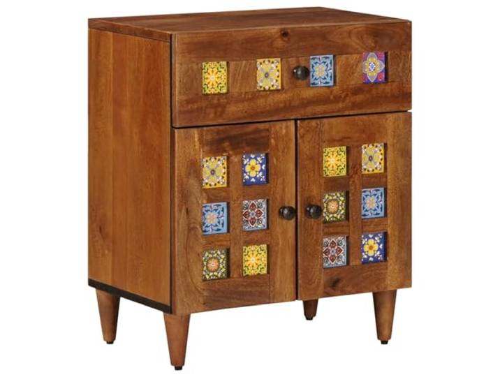 GHVBNMF Nachttisch Massivholz Mango Beistelltisch Braun 50x33x60 cm Kompakter Kommodenschrank fürs Schlafzimmer mit Schublade und Fach aus echtem Holz für nächtliche Utensilien.
