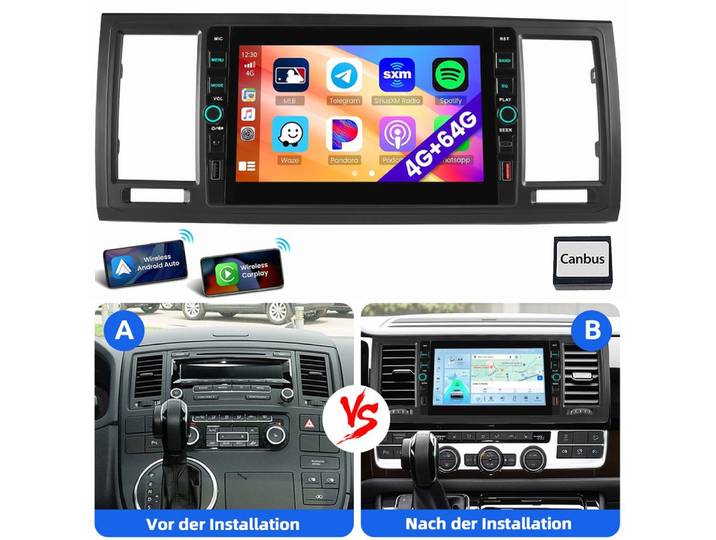 ESSGOO Für VW T6 Transporter Multivan Android 15 Autoradio USB Type-C Autoradio (RDS, Digitalradio (DAB), FM, AM)