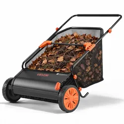 VEVOR Rasenkehrmaschine 66 cm Kehrbreite, Kehrmaschine mit 198 L Fangkorb & Verstellbarer Bürstenhöhe, Laubsammler, Laubkehrmaschine, Laubkehrer mit Gummirädern für Laub- & Grasentfernung