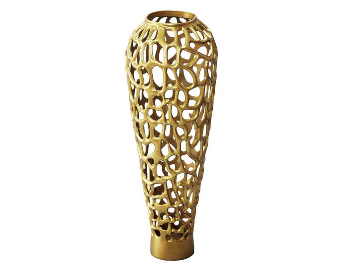 Livetastic Vase, Goldfarben, Metall, rund, 85 cm, handgemacht, zum Stellen, Dekoration, Vase, Metallvase