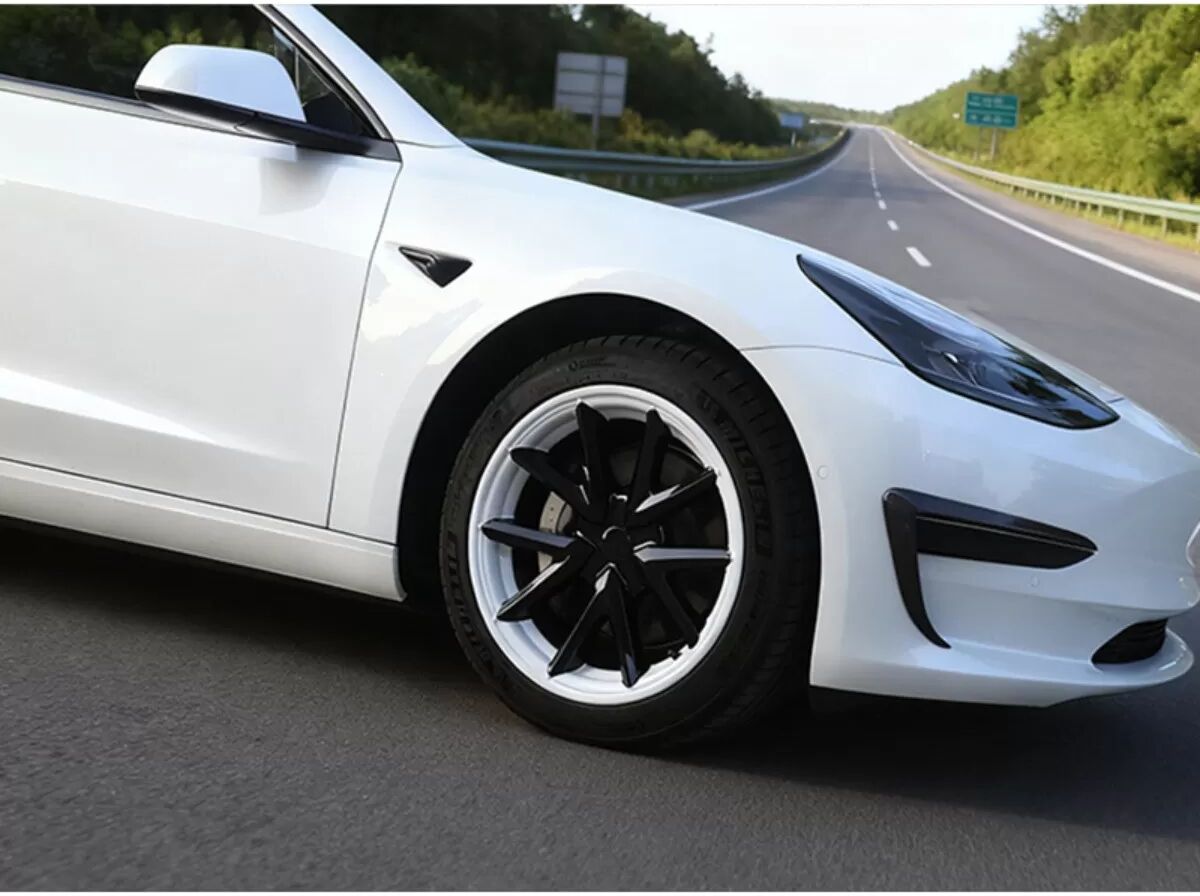 INF 19-inch ABS Radabdeckungen Schwarz-Weiß 4er-Set — Aerodynamische Vollabdeckung Felgendeckel für Tesla kompatibel mit Model Y