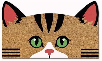 IH Casa Decor Shape Coir Door Mat Striped Cat