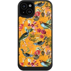 Nivocase Hülle für Apple iPhone 15 Plus Handyhülle NIVOcore Case Schwarz Blumen Dschungel Vogel (Apple iPhone 15 Plus), Smartphone Hülle, Schwarz