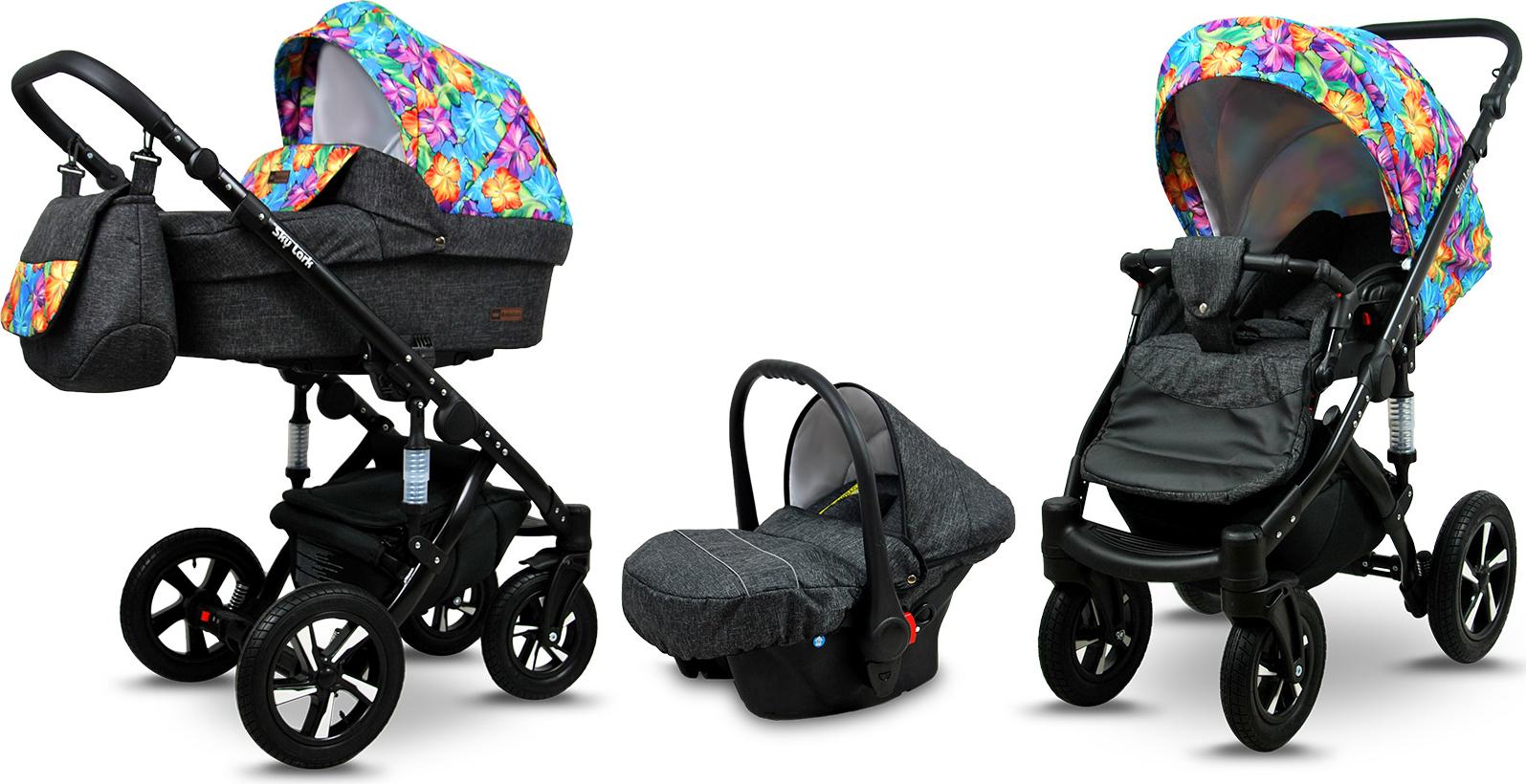 BabyLux Sky Lark | 3in1 Kinderwagen Set | Paint Flowers | Kombikinderwagen | Kinderwagenset | B