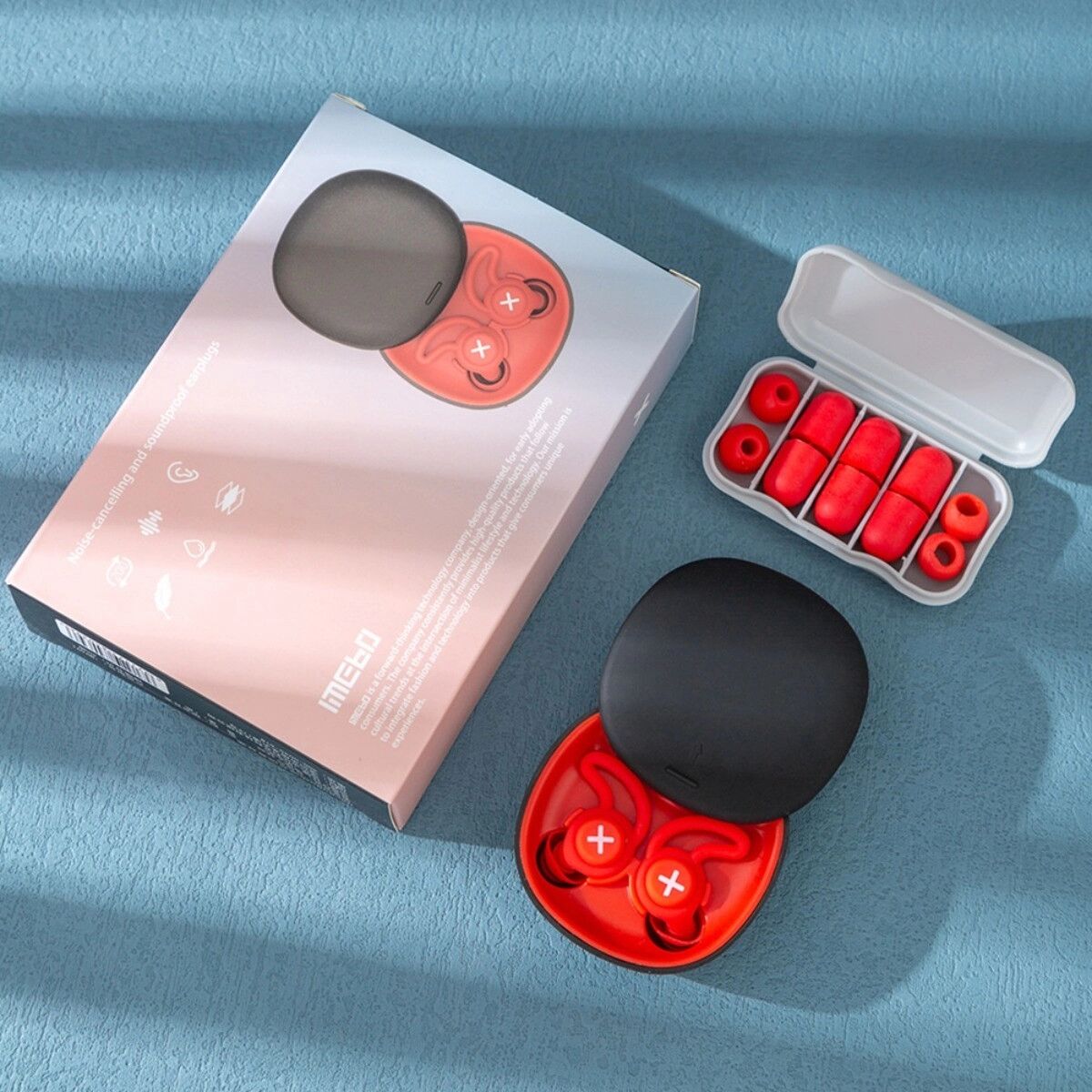 INF Bouchons d'oreille en silicone 19e génération avec 5 paires de rechange et boîte de rangement - Bouchons anti-bruit pour le Rouge