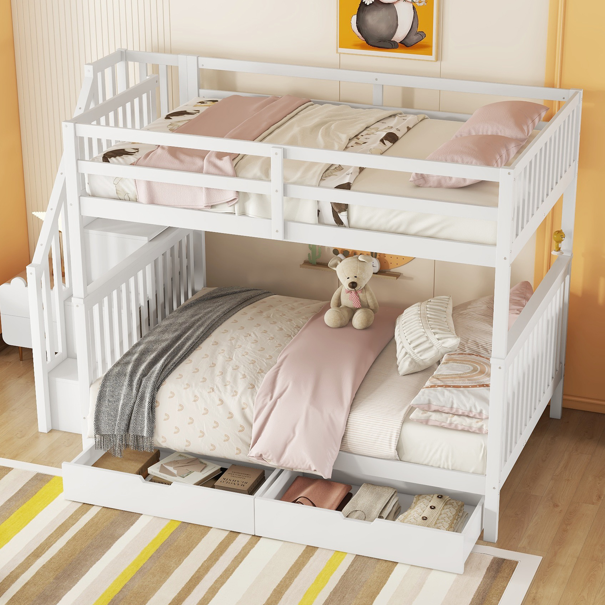 STILVORA Etagenbett Kinderbett 140 x 200 Stockbett Jugendbett mit 2 Schublade,mit Rausfallschutz,Weiß (Ohne Matratze)