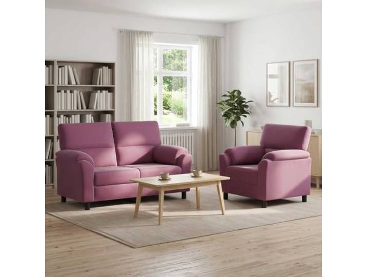 Sofa-Set 2 pcs Lila Samt Metallrahmen Weicher Samt,konische Beine,Kissenrücken,Metallrahmen,leicht zu pflegen