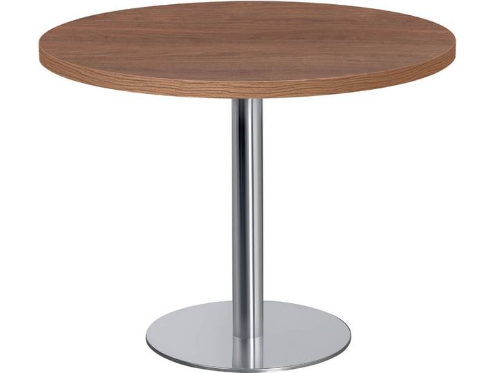 Table ronde plateau diamètre 100cm noyer Shiny pied colonne chromé - - Bruneau