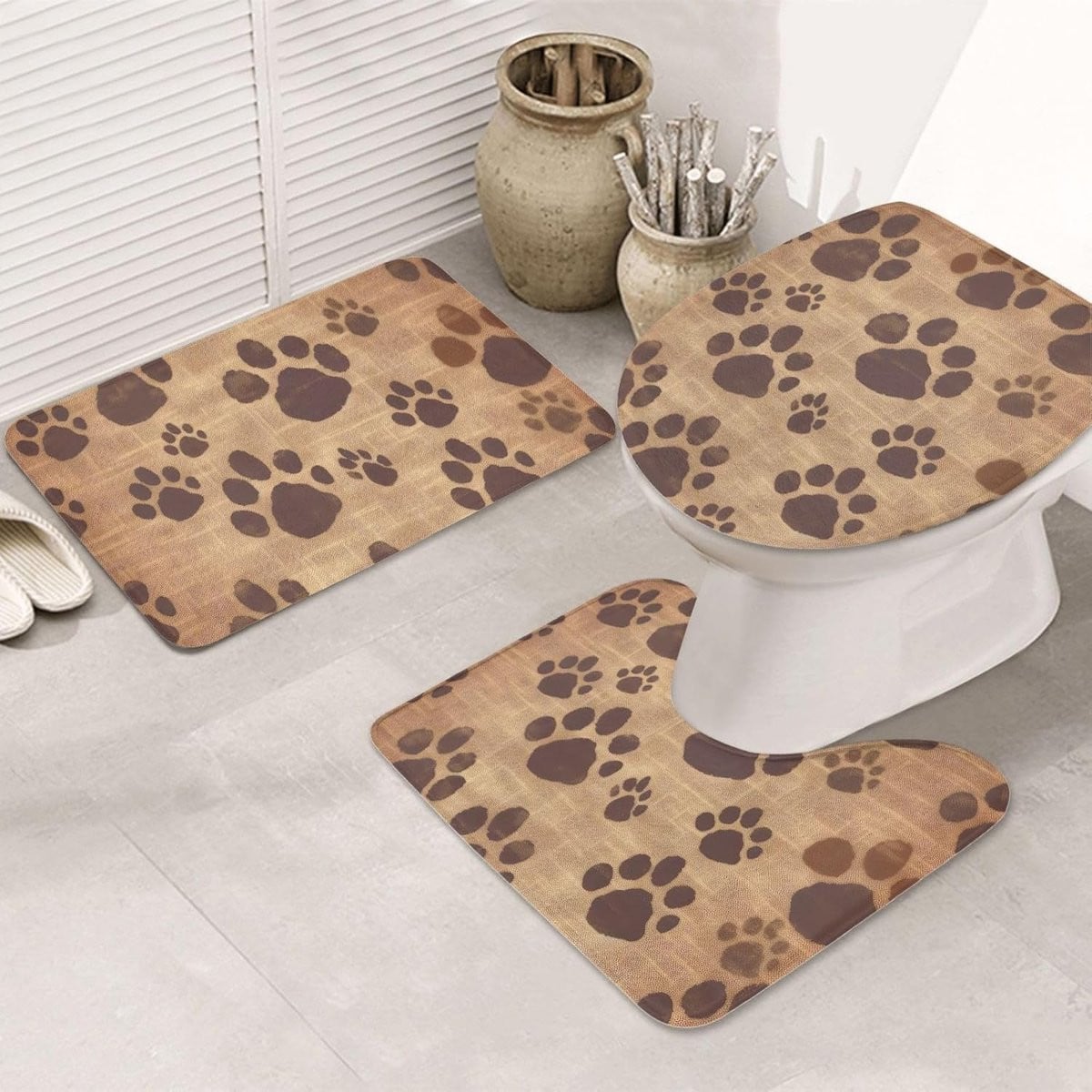 3-delige zwarte badkamer mat set met antislip achterkant voor badkamer en toilet