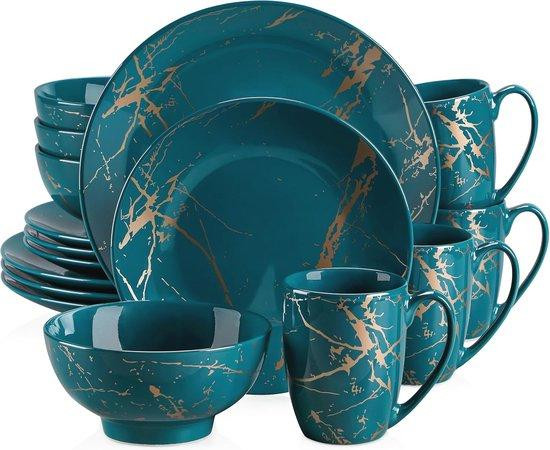 Famanu 16-delig porseleinen servies met gouden decoratie
