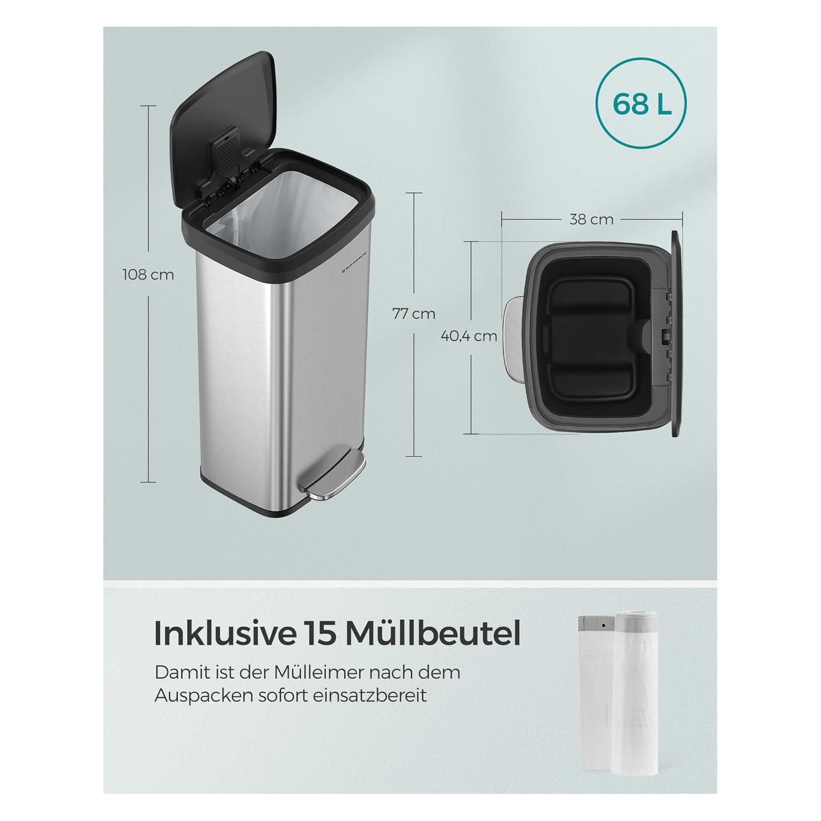 Songmics Abfalleimer 68L Pedal Silber Metall (68 l) (LTB520E68)