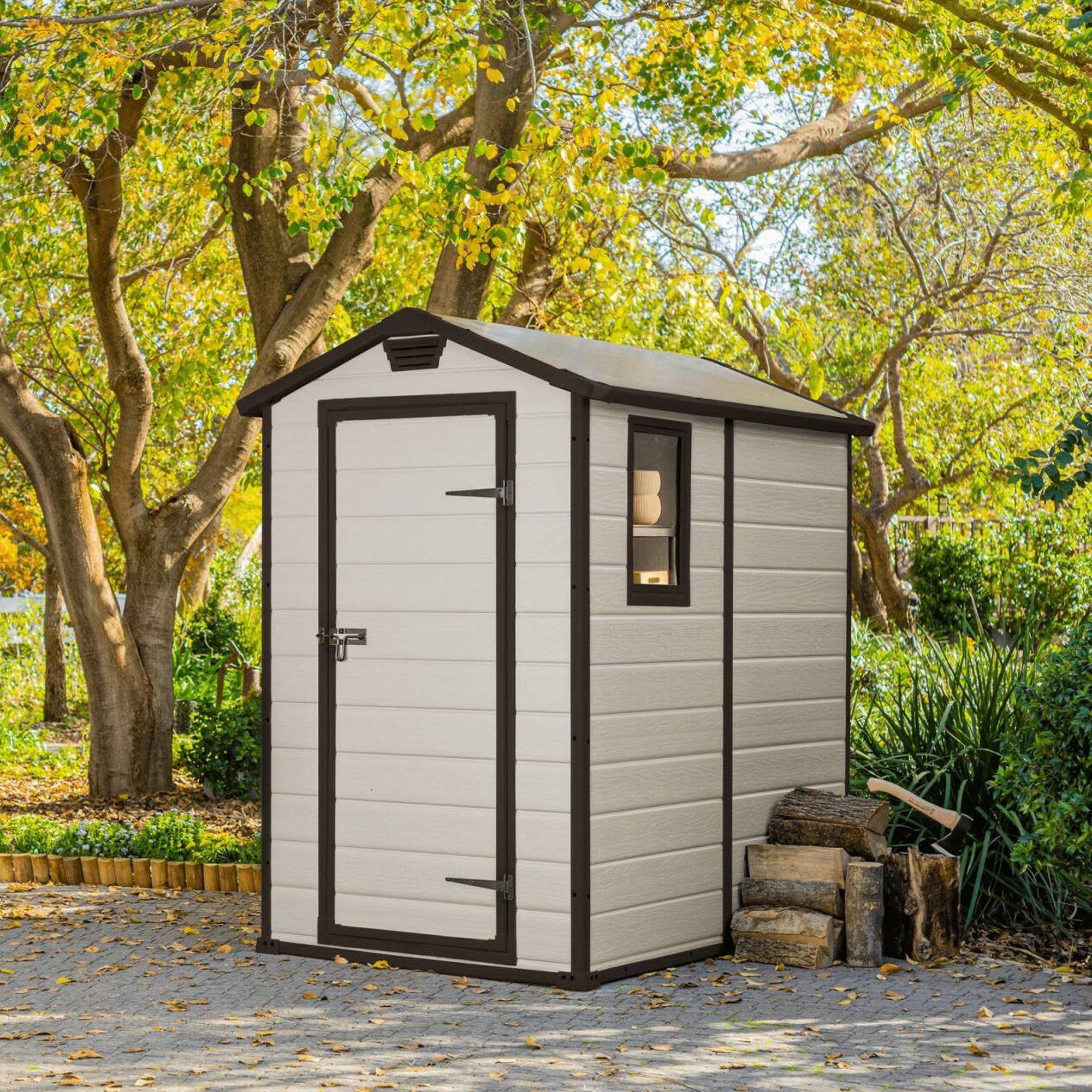Dmora Gartenhaus Cranbrook 130x192x198h cm Beige, Wetterfest, mit Fenstern