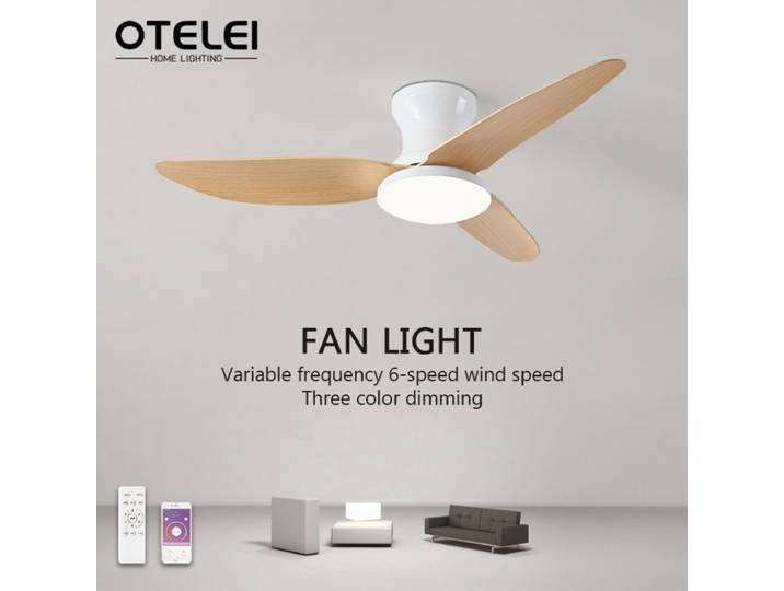 Ventilateurs de plafond LED simples, application intelligente, vent fort et faible décibel, télécommande AC110/220V, éclairage domestique
