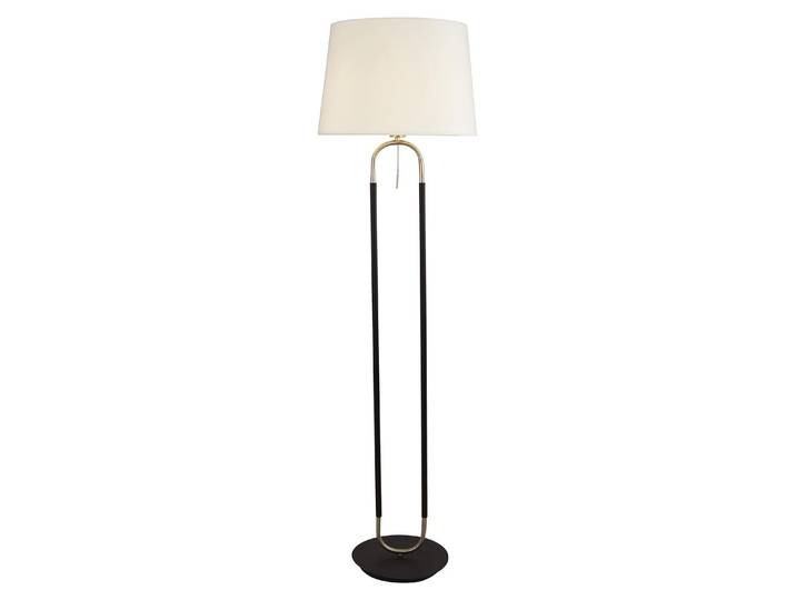 Jazz 1Lt Lampadaire\, Argent Satiné Et Noir\, Abat-Jour En Velours Blanc. Interrupteur À Tirette