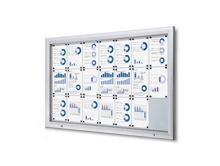 Schaukasten 21x DIN A4 wetterfest für außen outdoor IP56 Brandschutz-Zertifikat B1 für innen ESG-Sicherheitsglas magnetisch, abschließbar Wand-Montage silber für Schule, Behörde, Büro